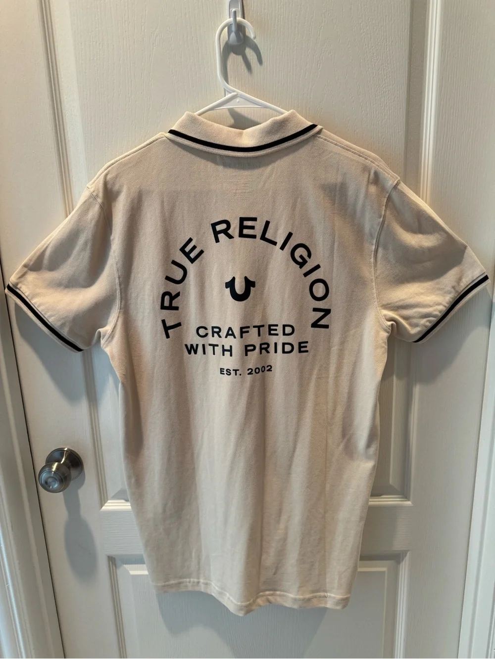 True Religion Men’s Cream Polo with Black Accents